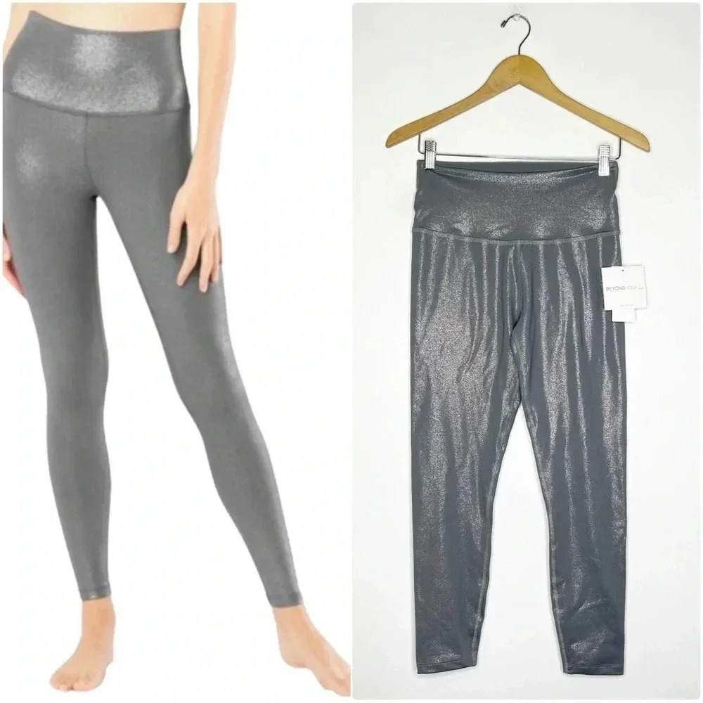 Beyond Yoga Shimmer Gray Glitter Leggings Size Large NWT